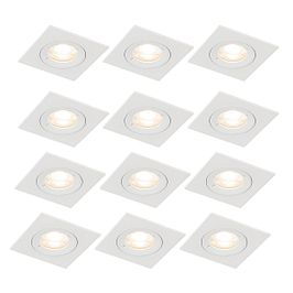 Set de 12 focos empotrables cuadrados blancos GU10 50 mm IP44 - Xena