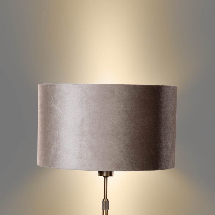 Stolová lampa bronzová s tienidlom z tmavosivej zamatovej látky 35 cm - Parte
