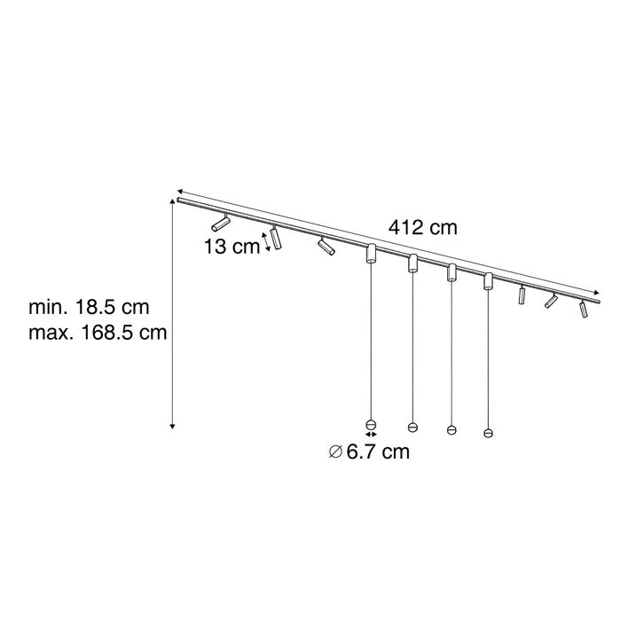 Moderne skinnesystem med 6 spots og 4 pendellamper Easylift mørk bronze 1-faset - Slimline Uzzy Tira