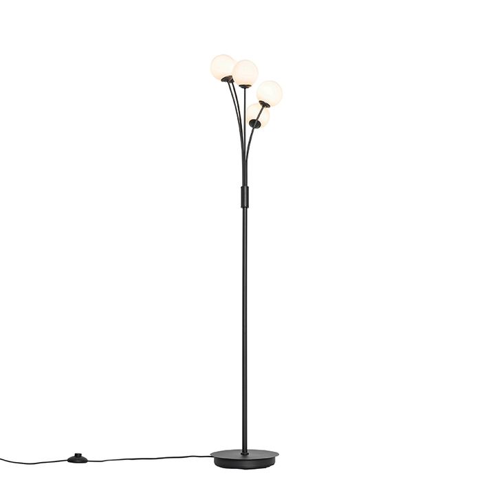 Moderná stojaca lampa čierna s opálovým sklom 5-svetlo - Atény