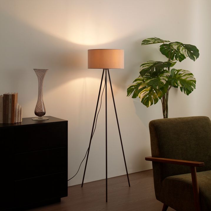 Moderne tripod vloerlamp taupe met velours kap - Luz