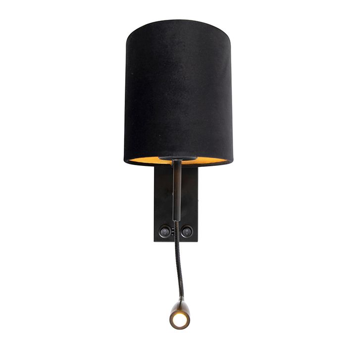 Lampada da parete in stile Art Déco nera con paralume in velluto - Stacca