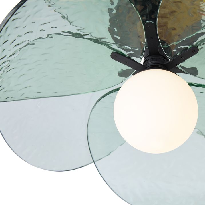 Plafonieră de design neagră cu sticlă verde striată - Kemner