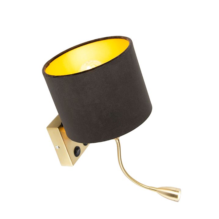 Lampada da parete moderna in ottone con paralume in velluto nero - Brescia