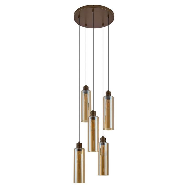 Suspension Chic d'Hôtel Bronze Foncé avec Verre Ambré 5 Lumières - Stavelot