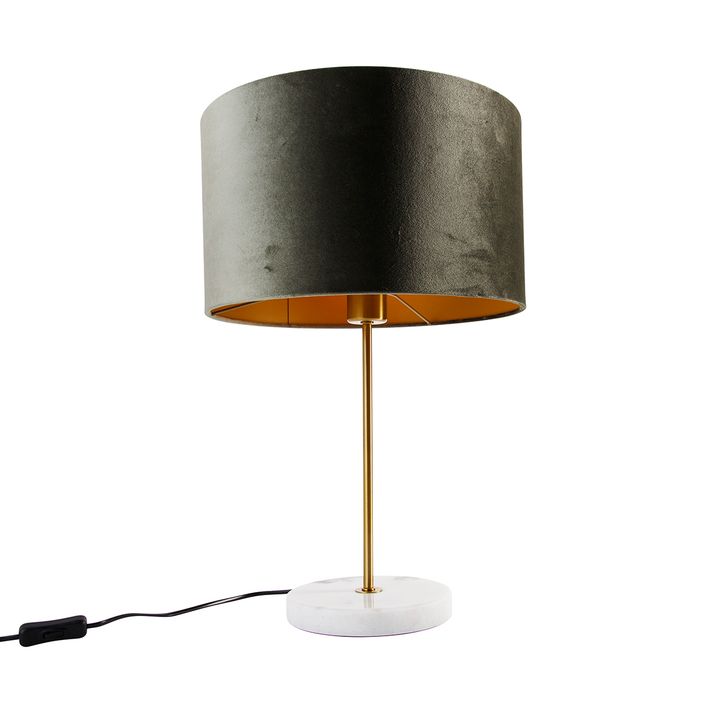 Stona lampa mesingana sa zelenim somotskim abažurom 35cm - Kaso