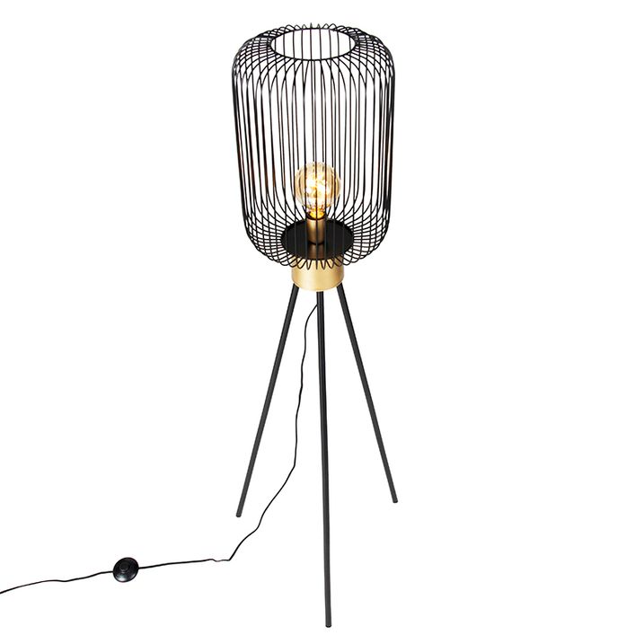Dizajnerska podna lampa crna sa zlatnom - Mayelle