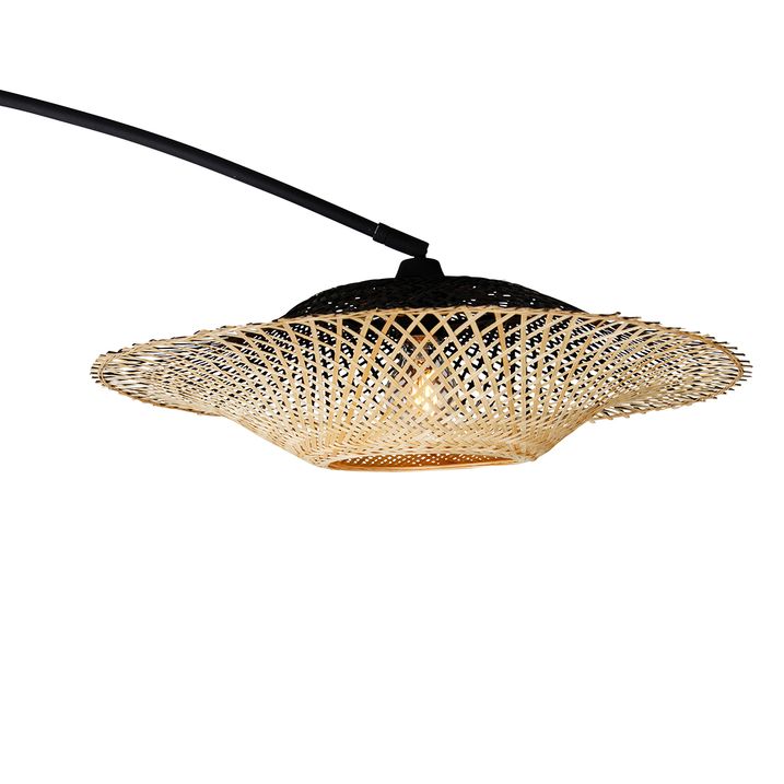Lámpara de arco moderna negra con pantalla de estilo oriental y bambú 50 cm - XXL Rina