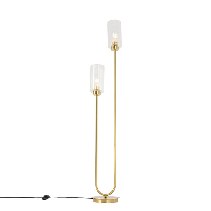Lampada da terra Art Déco oro con vetro 2 luci - Laura