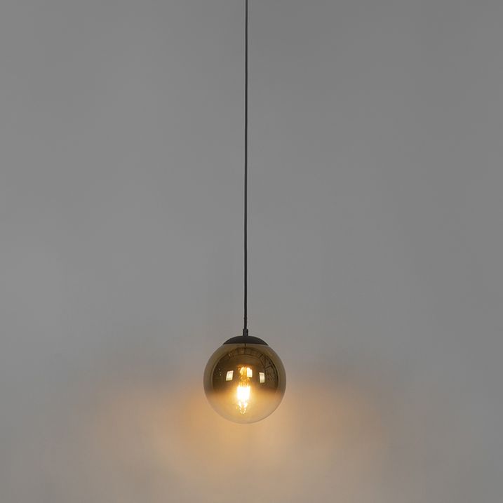 Art Deco Hängelampe schwarz mit Goldglas 20 cm - Pallon