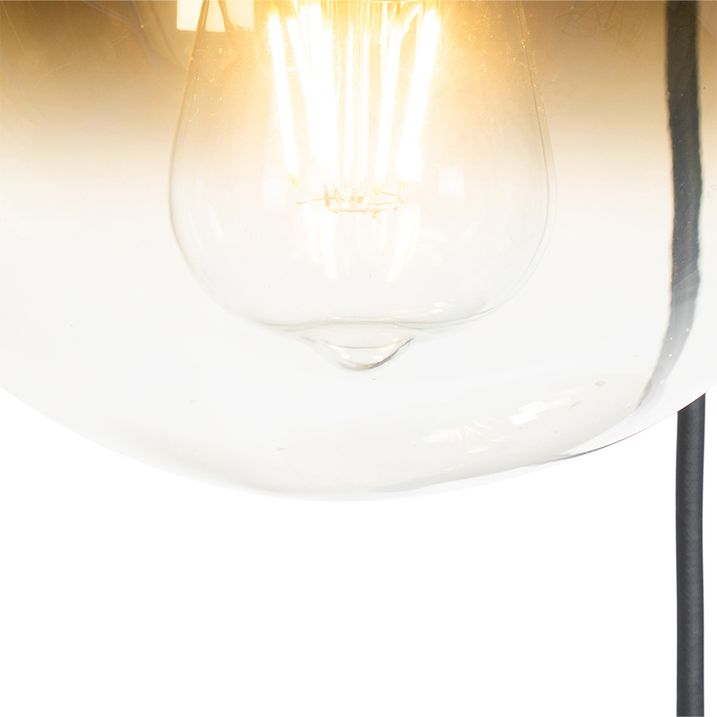 Art Deco Pendelleuchte schwarz mit goldfarbenem Glas rund 3-flammig - Pallon