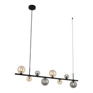 Viseća-lampa-crna-sa-dimljenim-i-ćilibarskim-staklom-pravougaona-8-svetla---Monaco