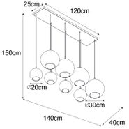Viedā-piekaramā-lampa-misiņa-krāsā-ar-zilu-un-zaļu-stiklu,-8-gaismas,-iekļ.-8-Wifi-G95---Sandra