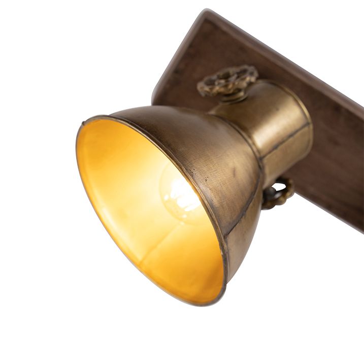 Stropní lampa bronzová 2-světlo se dřevem - Mangoes