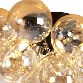 Designové-stropní-svítidlo-černé-s-jantarovým-sklem-6-světlo---Uvas