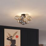 Design plafondlamp zwart met amber en smoke glas 4-lichts - Uvas
