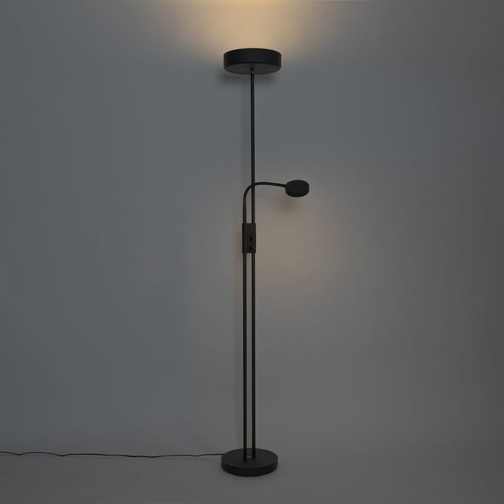Lampadaire noir avec LED et variateur avec liseuse - Kelso