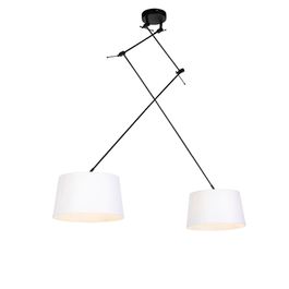 Hanglamp zwart met linnen kappen wit 35 cm 2-lichts - Blitz