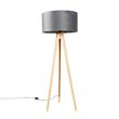 Stojací-lampa-dřevěná-s-šedým-látkovým-stínidlem-50-cm---Tripod-Classic