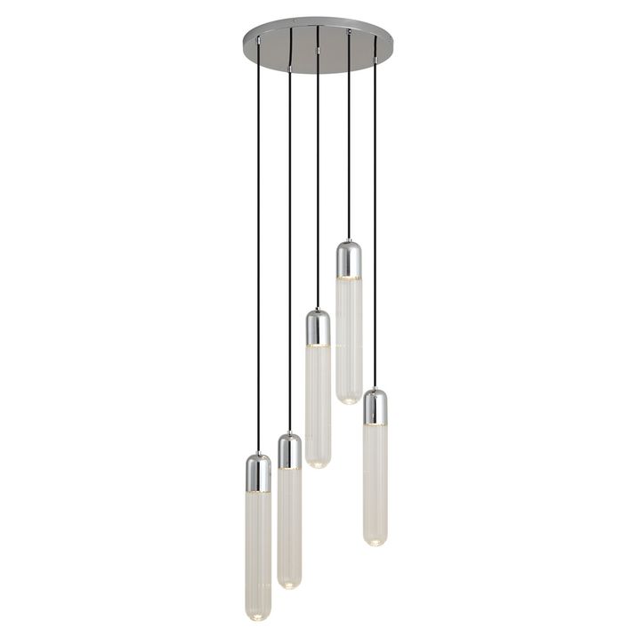Suspension design chromée avec verre nervuré 5 lumières - Walcott