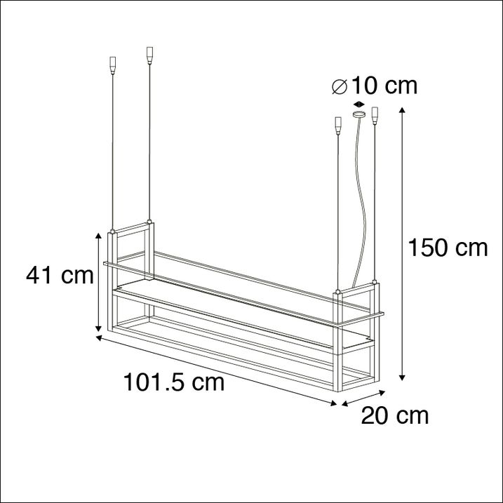 Hänglampa svart med hyllplan 4-ljus - Cage Rack