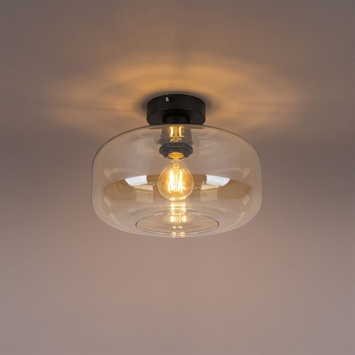 Plafonska lampa u stilu Art Deco crna sa jantarnim staklom - Bizle