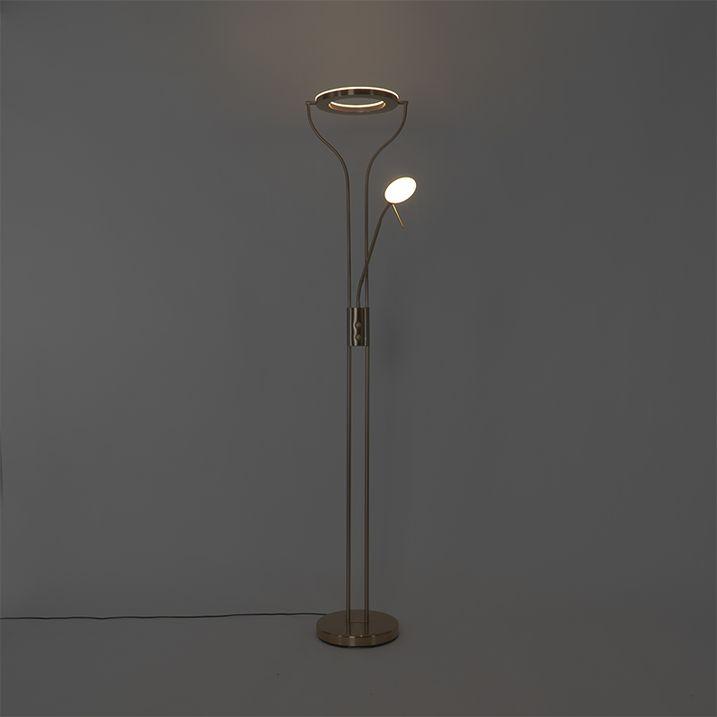 Lampadaire moderne doré avec bras de lecture avec LED et variateur - Divo