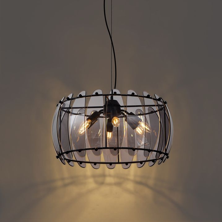 Lampa suspendată inteligentă neagră cu sticlă fumurie rotundă cu 6 lumini, inclusiv WiFi C35 - Mochan