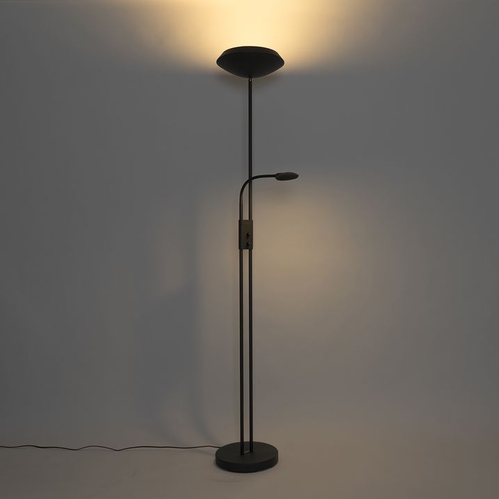 Lampada da terra nera con LED e dimmer con luce di lettura - Fez