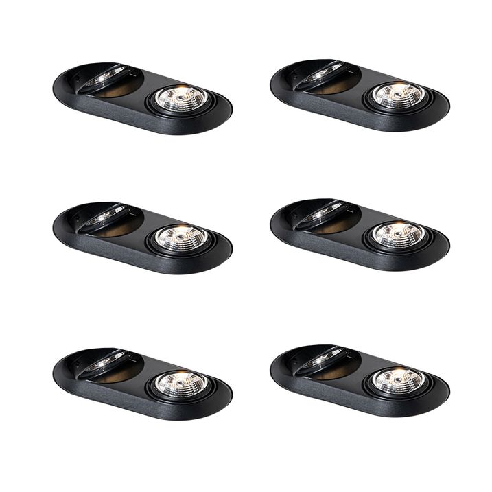 Set of 6 Rounded Recessed Spotlights Black GU10 70mm 2-Light - Hubs