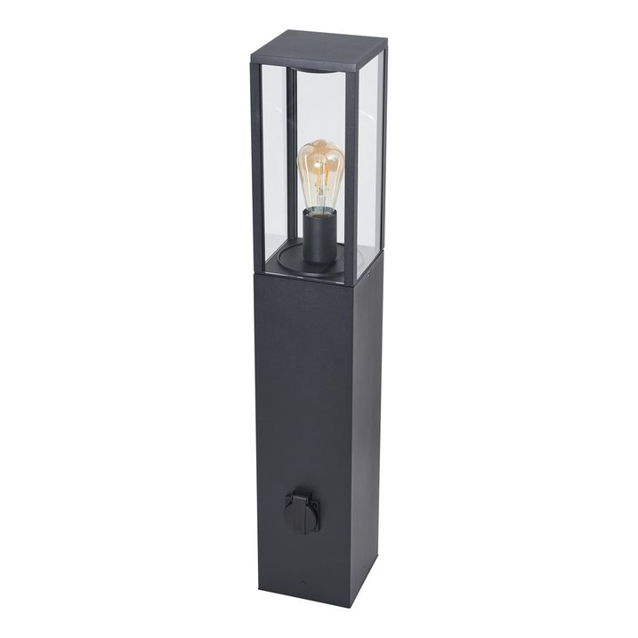 Moderna spoljna podna lampa crna 80cm sa utičnicom IP44 - Charlois