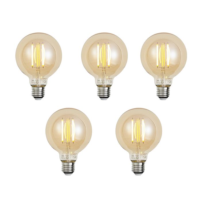5 darabos készlet Smart E27 dimmelhető LED izzók G95 arany 7W 806 lm 1800-6500K