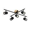 Plafonnier-noir-avec-bois-5-lumières-réglables-rectangulaires---Jeana