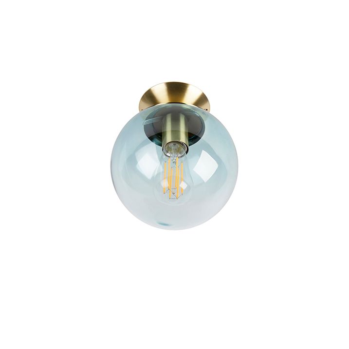 Lampadario Art Deco in ottone con vetro blu - Pallon