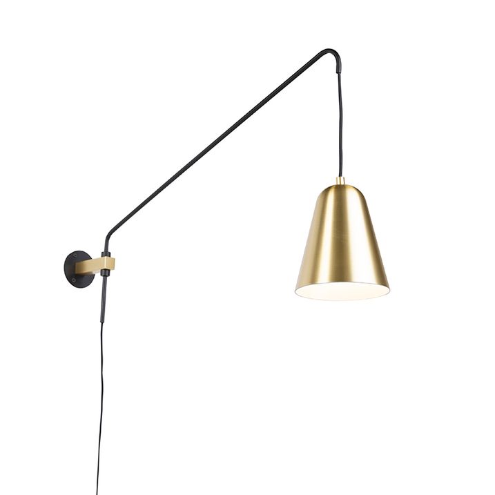 Retro wandlamp goud/messing met kap - Demi