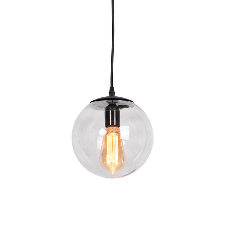 Moderne hanglamp zwart met grijs glas 20cm - Pallon
