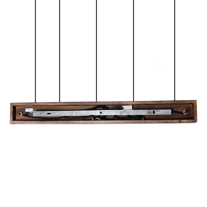 Candeeiro de suspensão industrial bronze com madeira 5 luzes - Haicha