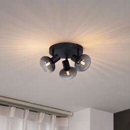 Modern Ceiling Spotlight Black with Round Smoked Glass 3-Light - Teddy