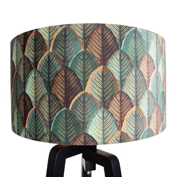 Podna lampa crni tronožac sa sjenilom sa dizajnom lišća i zlatnom unutrašnjosti 50cm - Puros