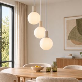 Lámpara colgante escandinava beige con cristal opal de 3 luces - Polly
