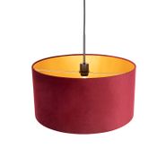 Lampada-a-sospensione-con-paralume-in-velluto-rosso-con-oro-50-cm---Combi