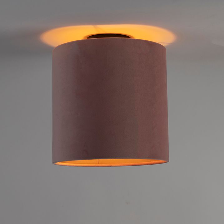 Stropní svítidlo s sametovým stínítkem starorůžová se zlatem 25 cm - Combi černá