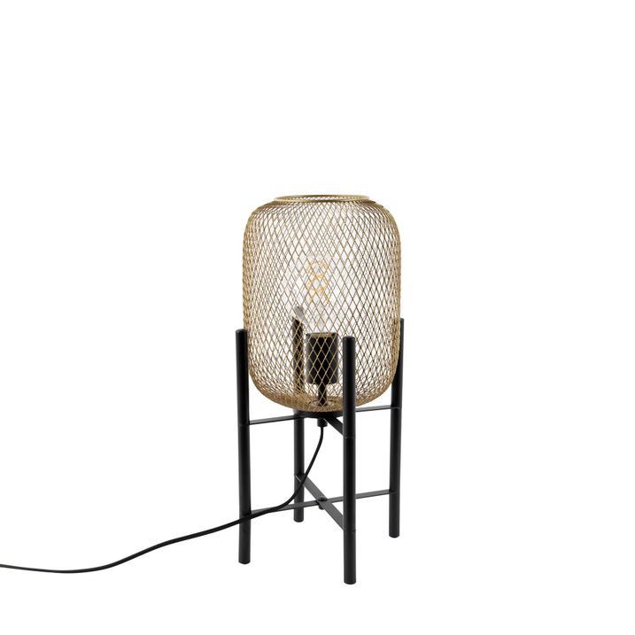 Moderná stolná lampa čierna so zlatom - Bliss Mesh
