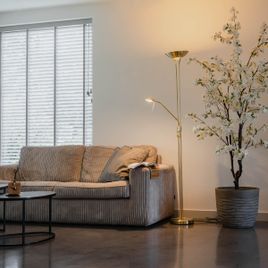 Moderne vloerlamp messing met leeslamp incl. LED dim to warm - Diva