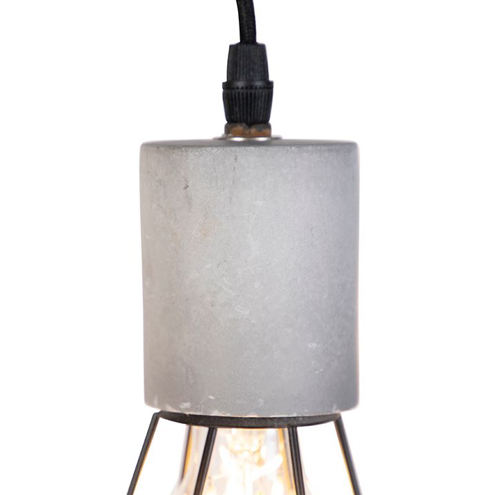 Industriele hanglamp 5-lichts beton met zwart - Edison