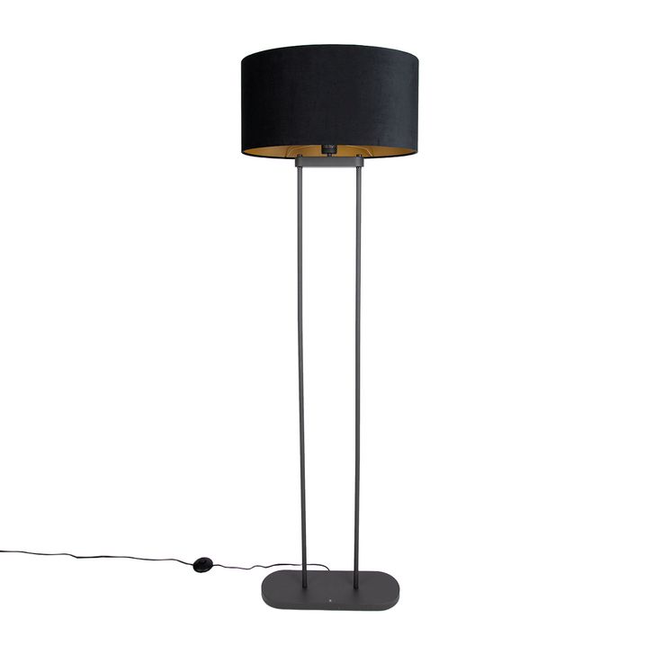 Vloerlamp zwart met zwarte ovale kap 50cm - Thijmen