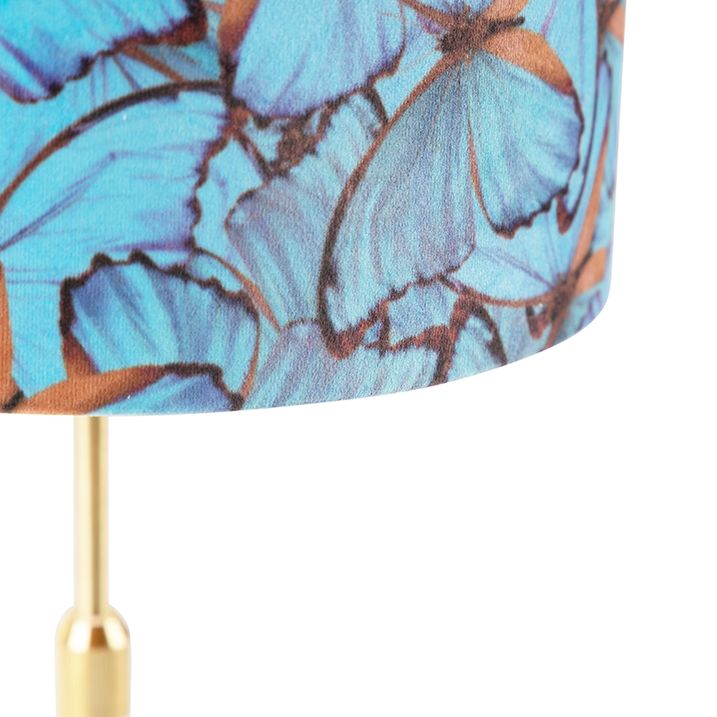 Stolná lampa zlatá/mosadzná s tienidlom z zamatu s motívom motýľov 25 cm - Parte
