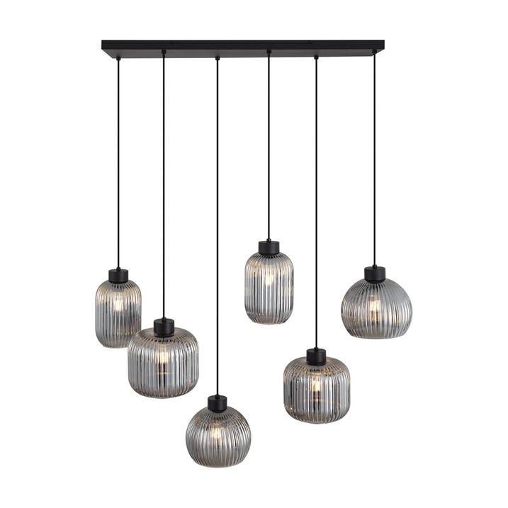 Smart Pendant Lamp Black with Smoke Glass 6-Lights Incl. WiFi A60 - Ana