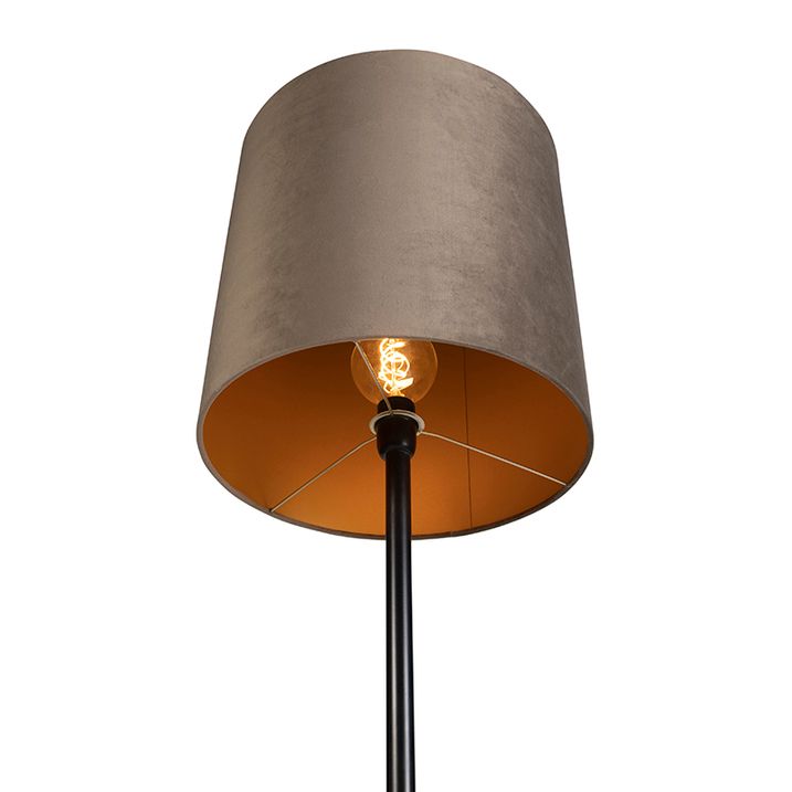 Gulvlampe sort med taupe og gull fløyels skjerm 40 cm - Simplo