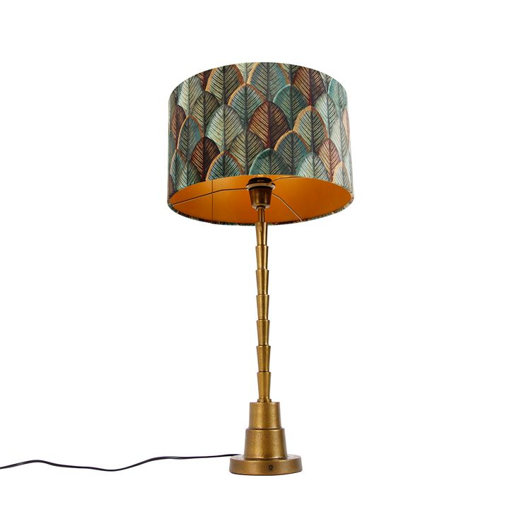 Tafellamp brons met velours lampenkap blad dessin met gouden binnenkant - Pisos